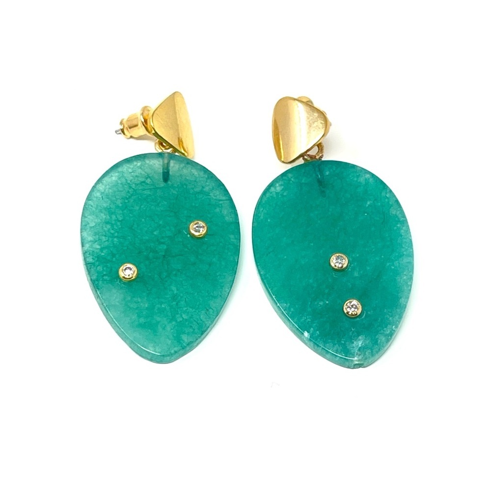 New Anthropologie Green Stone Crystal Drip Earrings